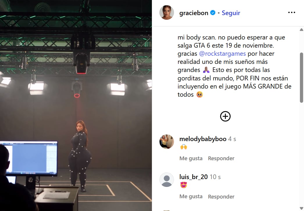 La modelo compartió imágenes y videos del proceso de escaneo tridimensional al que fue sometida.
(Gracie Bon/Instagram)
