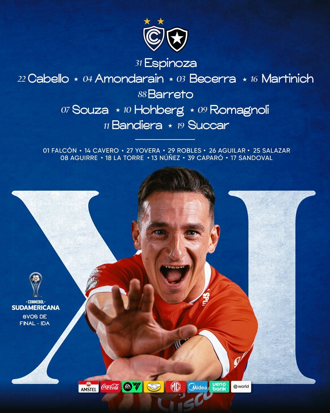 Once de Cienciano para el partido ante Botafogo por Copa Sudamericana 2026 - Crédito: X.
