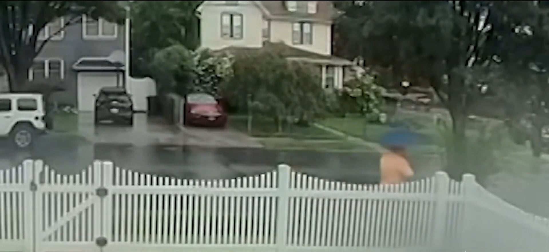 Una cámara de vigilancia Nest registró el momento en que el rayo cayó cerca de Thomas Fahmy en Todt Hill Road, en Staten Island (Captura NBC New York)