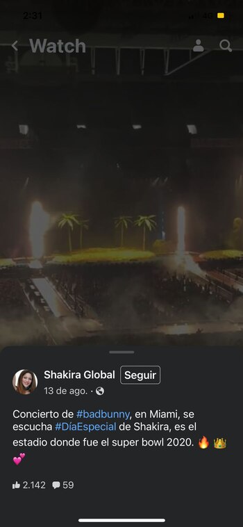 Varios admiradores dejaron ver en redes sociales que Bad Bunny apoyó a Shakira en pleno concierto. Facebook: Shakira Global