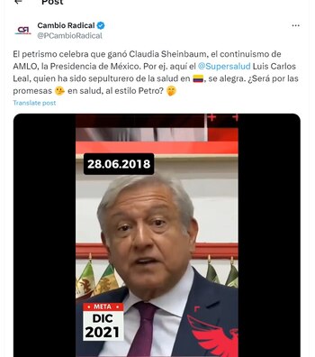 Cambio Radical habló con respecto a las elecciones presidenciales en México - crédito @PCambioRadical