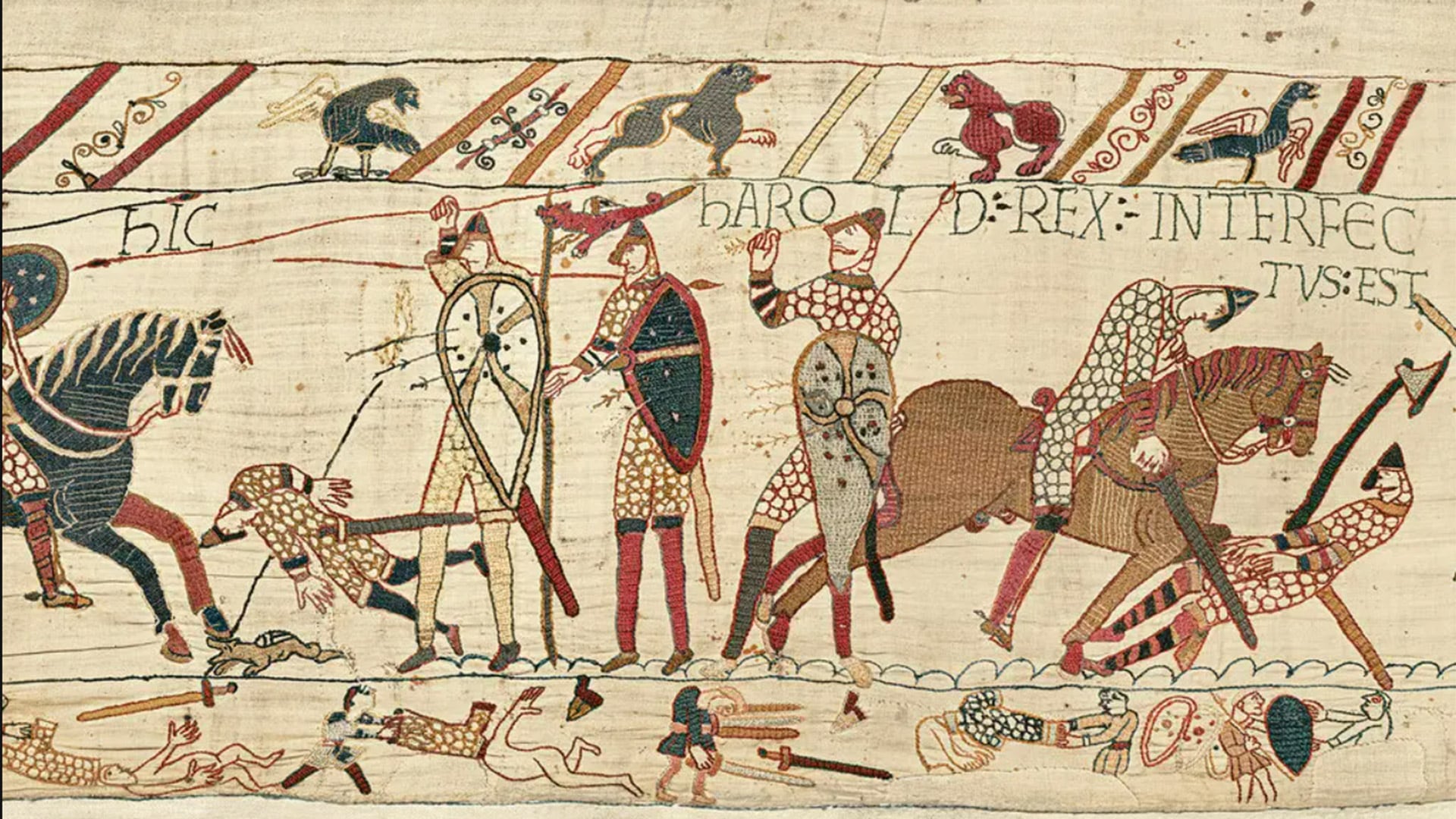 El tapiz de Bayeux representa la conquista de Inglaterra por Guillermo el Conquistador en el siglo XI.