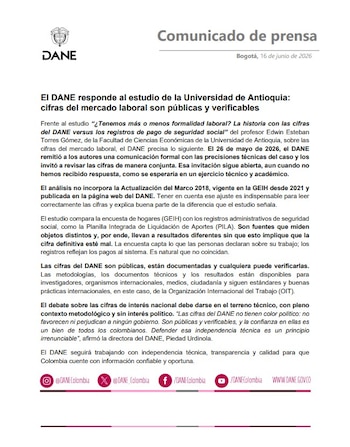 El Dane respondió al estudio de la Universidad de Antioquia y defendió que sus cifras de empleo formal son públicas, verificables y técnicamente independientes - crédito Dane