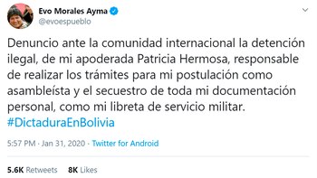 Evo Morales repudió la detención