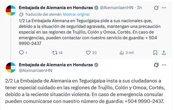 La violencia registrada en Honduras ya comienza a generar reacciones diplomáticas internacionales. (FOTO: X)