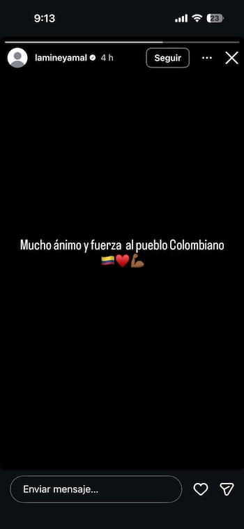 Post de Lamine Yamal tras el sismo en Colombia que deja más de 180 fallecidos - crédito Instagram