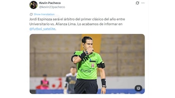 Jordi Espinoza dirigirá el Universitario vs Alianza Lima por fecha 9 del Torneo Apertura 2026