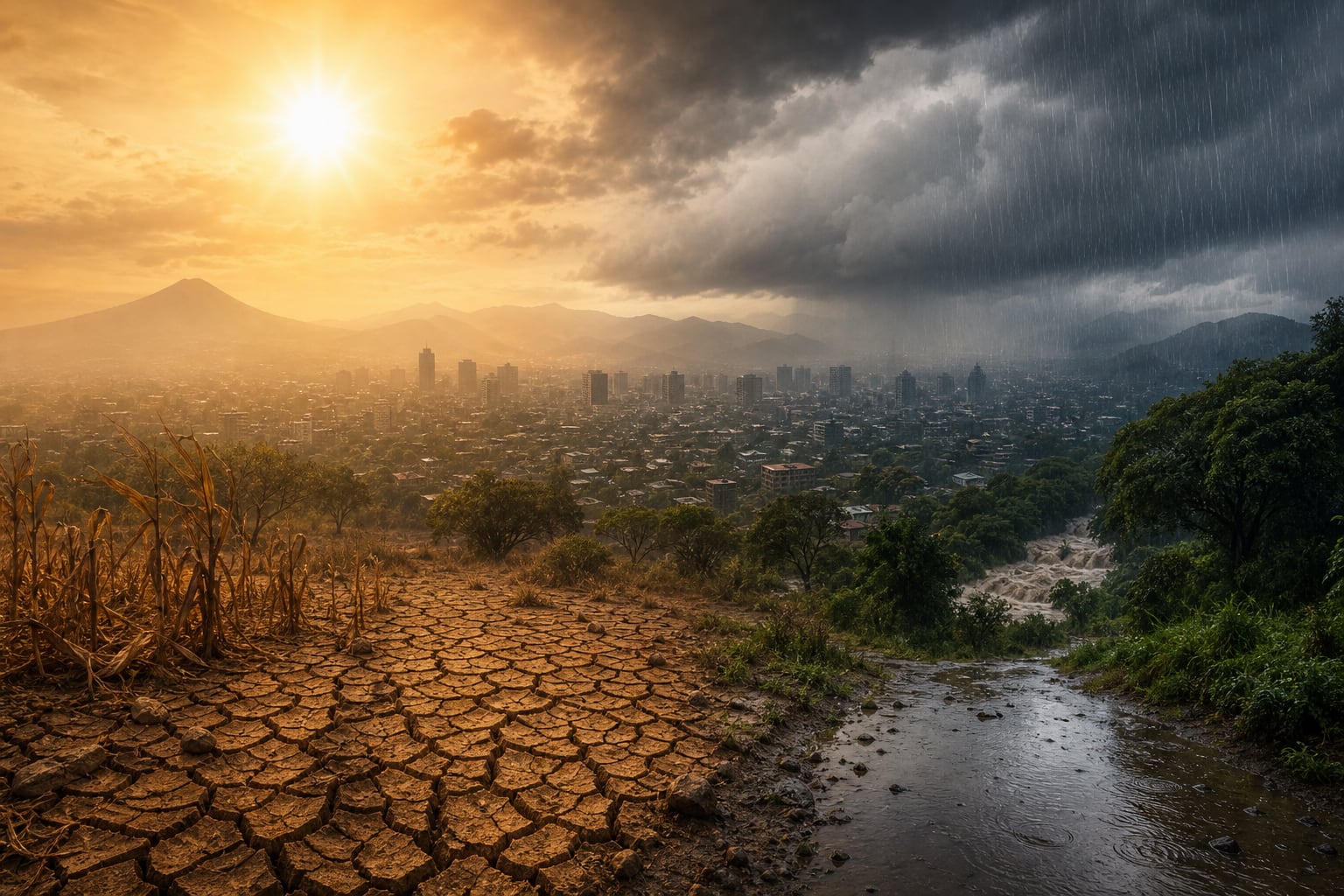Un paisaje dividido entre la sequía y la lluvia representa el fin de la canícula en Guatemala previsto por el Insivumeh para septiembre. (Imagen Ilustrativa Infobae)