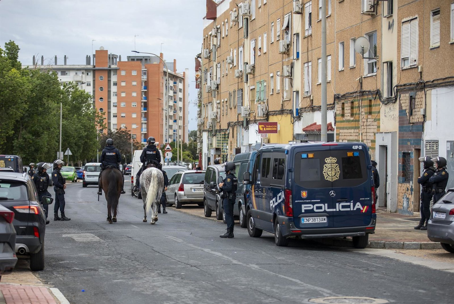 29/10/2024 Amplio dispositivo policial en el barrio del Torrejón, a 29 de octubre de 2024 en Huelva (Andalucía, España). La Policía Nacional ha detenido a varias personas dentro del macrooperativo que este martes se está llevando a cabo El Torrejón (Huelva), donde se continúan realizando registros en domicilios y vehículos, y que se enmarca dentro del dispositivo desplegado en la barriada, que comenzó con la muerte el pasado 10 de septiembre de una persona, por la que fue detenido en Gijón el presunto autor, un hombre al que apodan