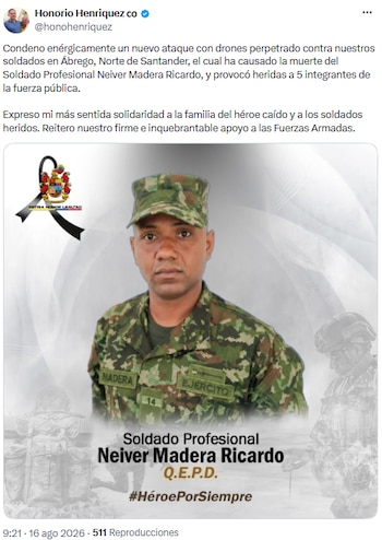 Honorio Henríquez condena ataque con drones en Ábrego y respalda a las Fuerzas Armadas - crédito @honohenriquez/X