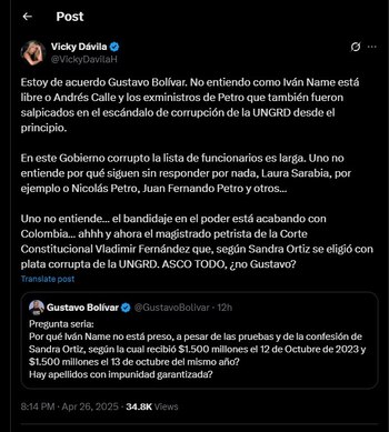 Vicky Dávila hizo un mensaje
