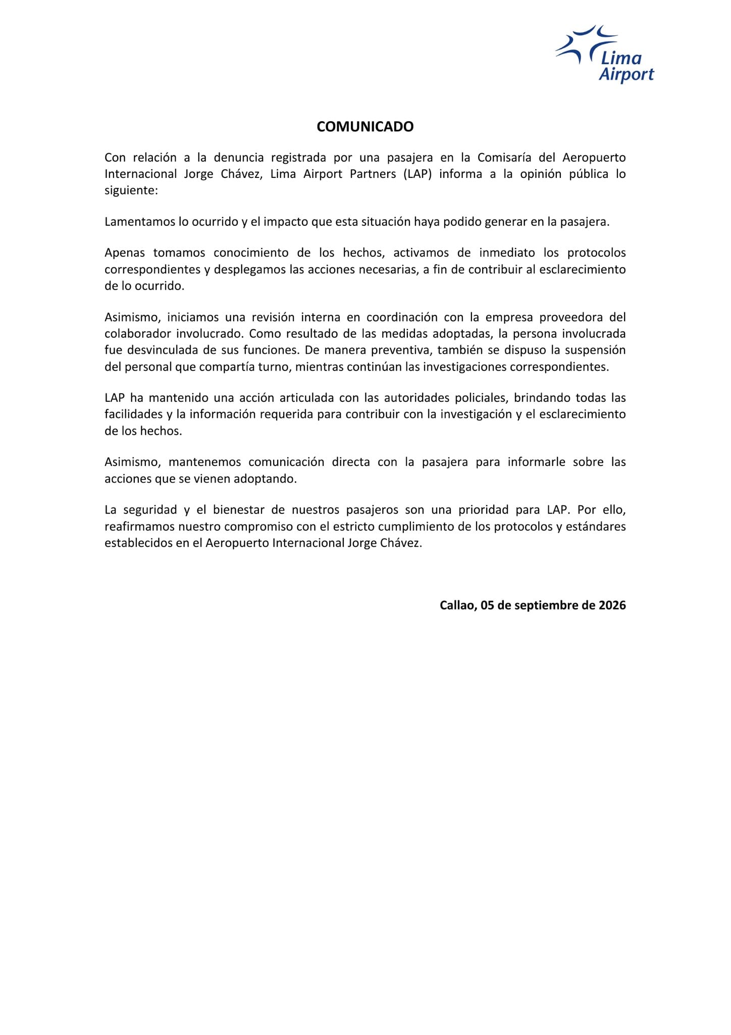 LAP desvinculó a colaborador tras acusación de transferencia irregular en el aeropuerto Jorge Chávez1 Foto: Andina