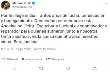 Posteo de Mariana Zuvic en