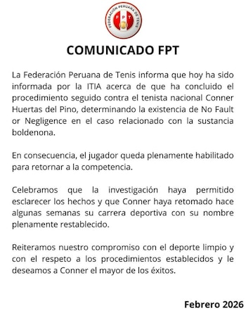 Pronunciamiento de la Federación Peruana de Tenis. Crédito: Instagram FPT.