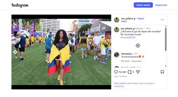 Juliana Guerrero estuvo presente en la zona de aficionados para disfrutar del duelo Colombia vs. Portugal - crédito @soy_juliana_g/Instagram