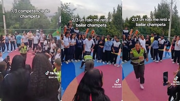 Una auxiliar de policía anima a estudiantes con sus pasos de champeta durante una jornada escolar, en una muestra de integración promovida por la policía comunitaria - crédito sol_bq01 / TikTok