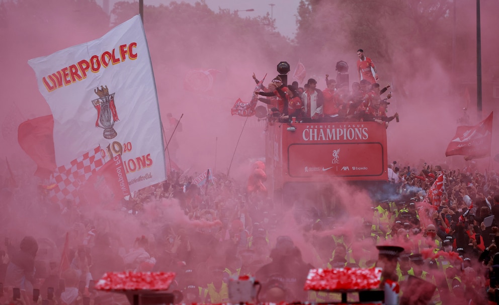 Liverpool fans celebrating Premier League victory