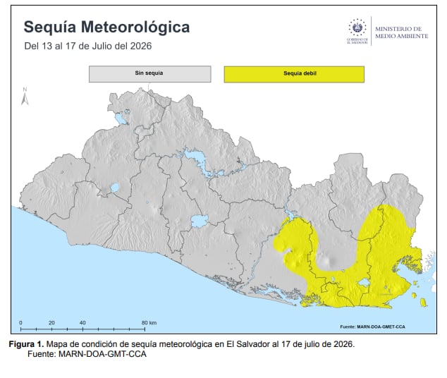 Estaciones de La Unión y Usulután alcanzaron cinco días secos consecutivos y entraron en la categoría de sequía meteorológica débil. (Cortesía: Ministerio de medio Ambiente y Recursos Naturales)