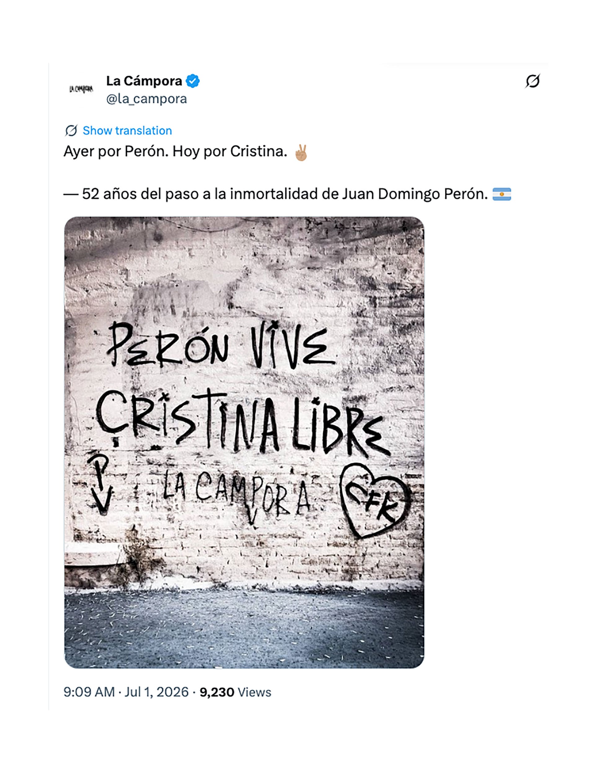 La Cámpora hizo foco en Cristina Kirchner durante el aniversario por la muerte de Juan Domingo Perón