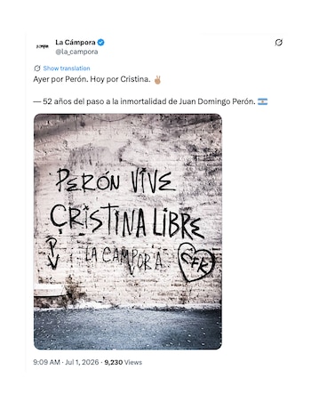 Tuit La Cámpora aniversario muerte de Perón