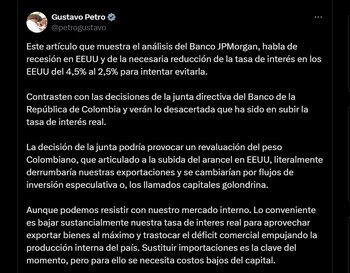 Publicación de Gustavo Petro - crédito @petrogustavo/X