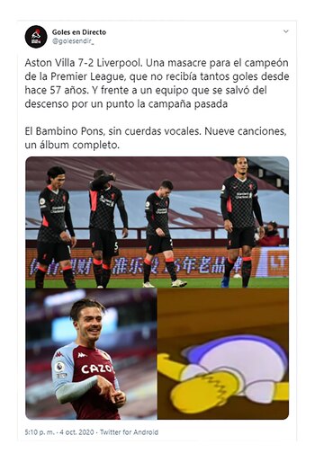 memes de la derrota del Liverpool 7-2 ante el Aston Villa