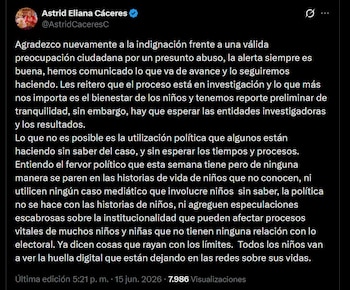 El Icbf pidió esperar los resultados de la investigación y evitar pronunciamientos que afecten el proceso y a los menores implicados - crédito @AstridCaceresC / X