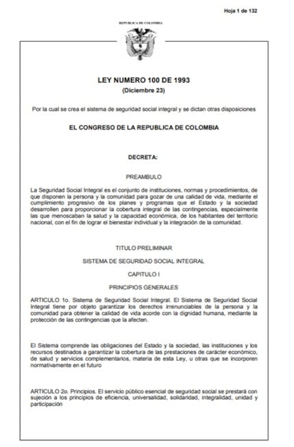 La Ley 100 creó el Sistema de Seguridad Social Integral de Colombia - crédito Presidencia de Colombia