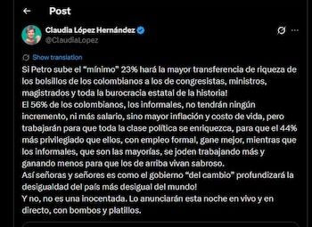 Claudia López planteó cuestionamientos al