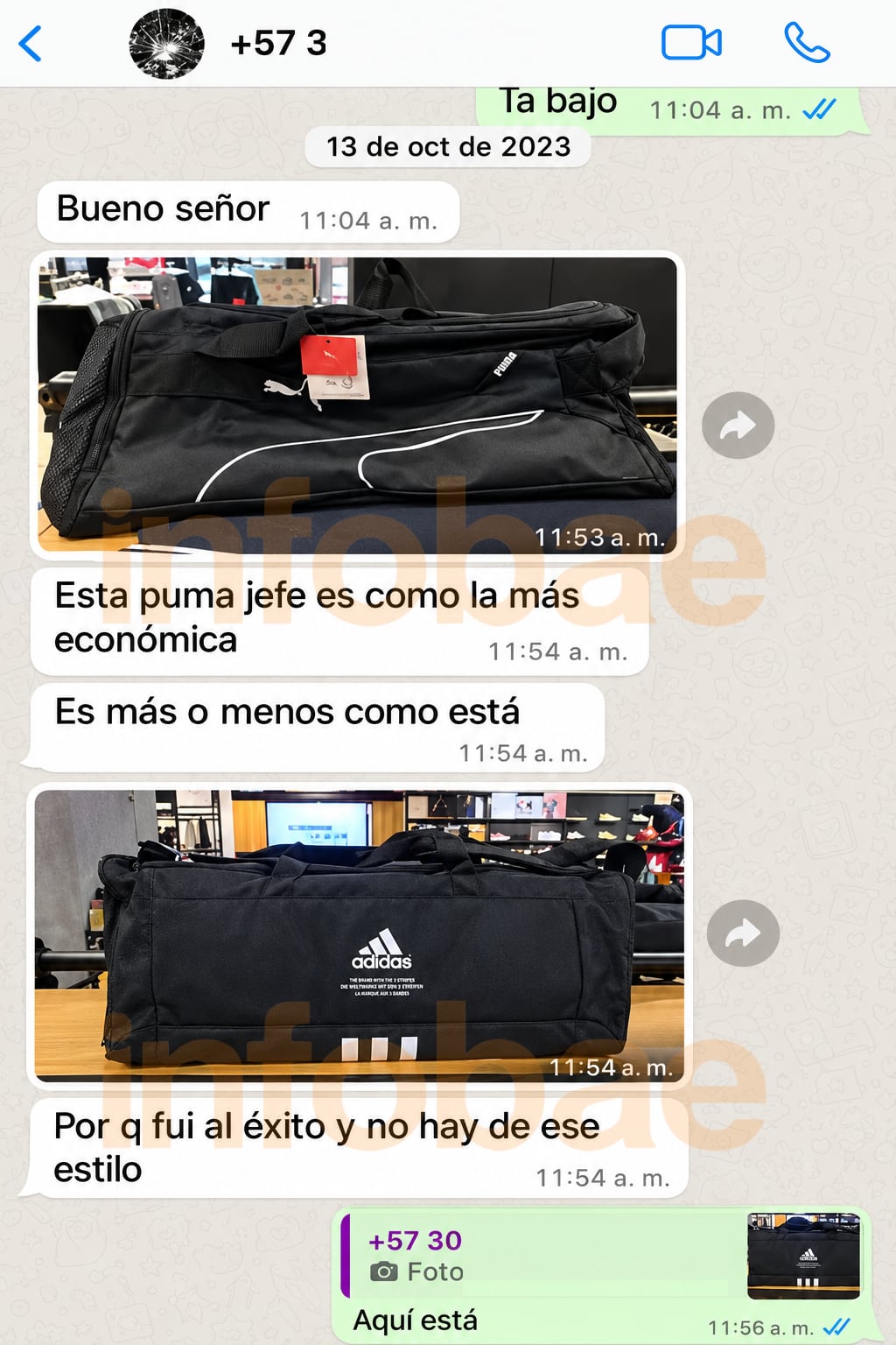 Este es el diálogo entre Sneyder Pinilla y su conductor para la compra de la maleta en la que se habría entregado parte del soborno a Iván Name - crédito Infobae Colombia