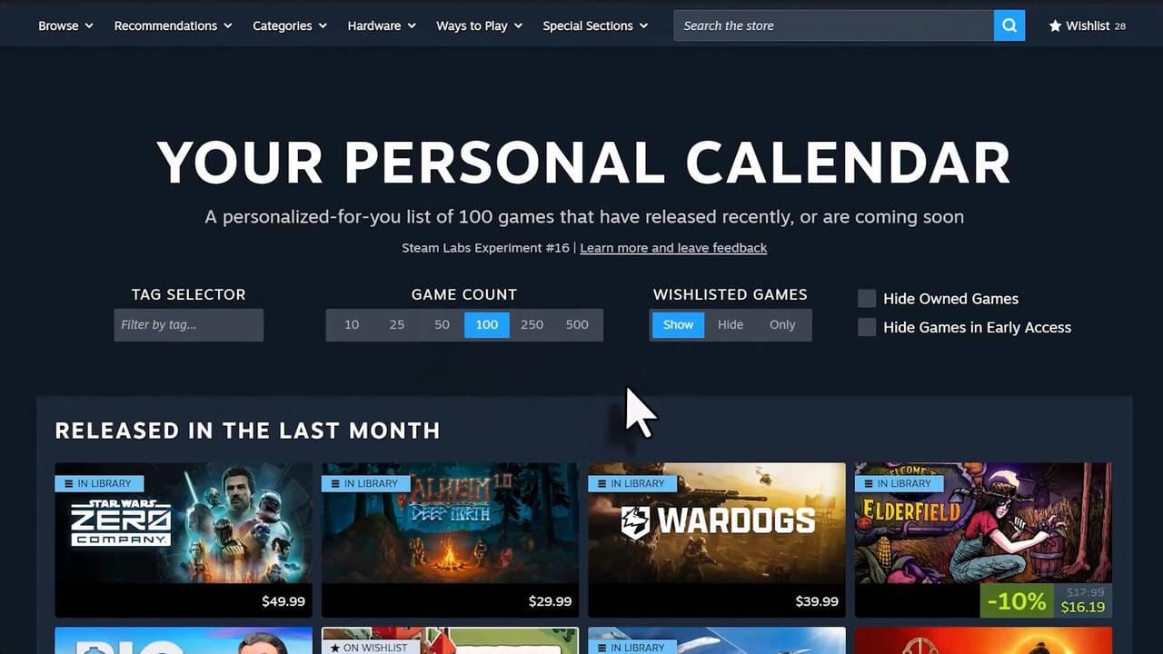 Steam Calendar
