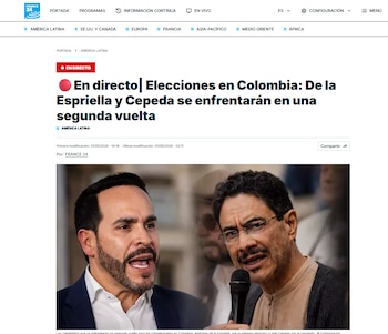 Publicación France24 sobre las Elecciones en Colombia - crédito France24