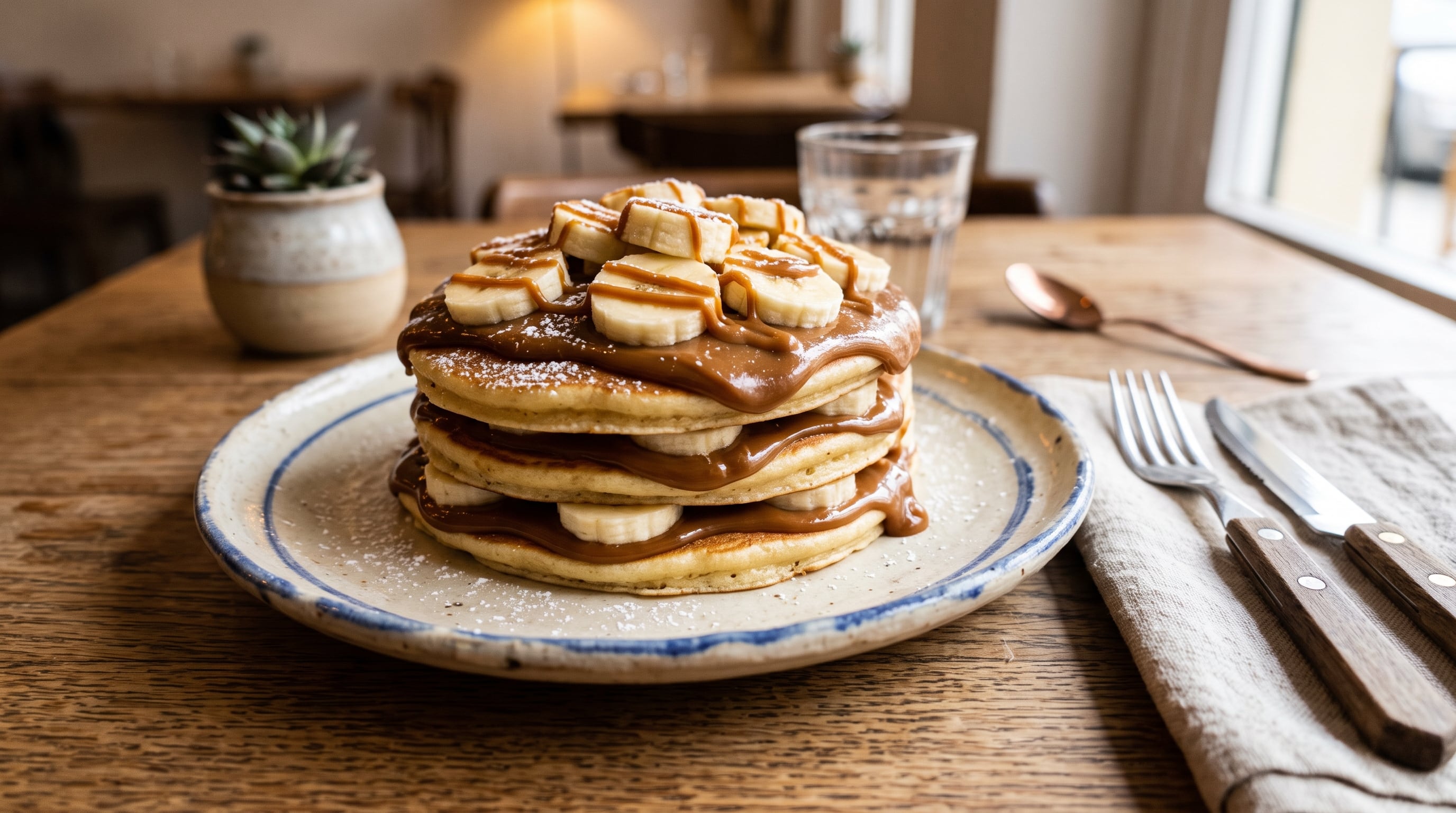 Los panqueques combinan banana fresca con una salsa de dulce de leche aligerada en leche caliente (Imagen Ilustrativa Infobae)