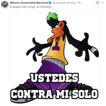 Meme que retrata al arquero Lionel Mpasi como un muro imbatible ante el ataque constante de Colombia. - crédito X
