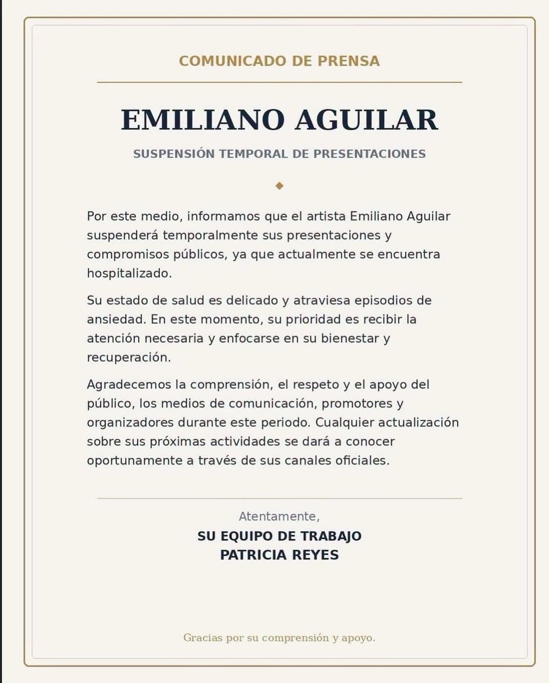 Su equipo representante confirmó la pausa temporal de la agenda artística del hijo mayor de Pepe Aguilar y descarta por ahora una fecha de regreso a los escenarios. (Captura de pantalla)