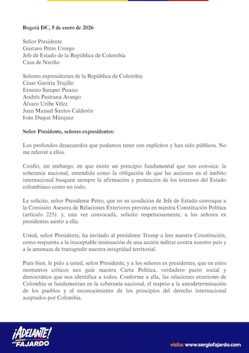 La carta de Fajardo enfatiza
