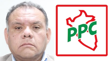 Fotografía de un hombre a la izquierda y logotipo del Partido Popular Cristiano con el mapa de Perú y la sigla PPC a la derecha