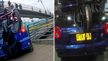Concejal confirmó la placa del Spark azul que habría tratado de circular por un puente peatonal en Bogotá: “Es un imbécil”