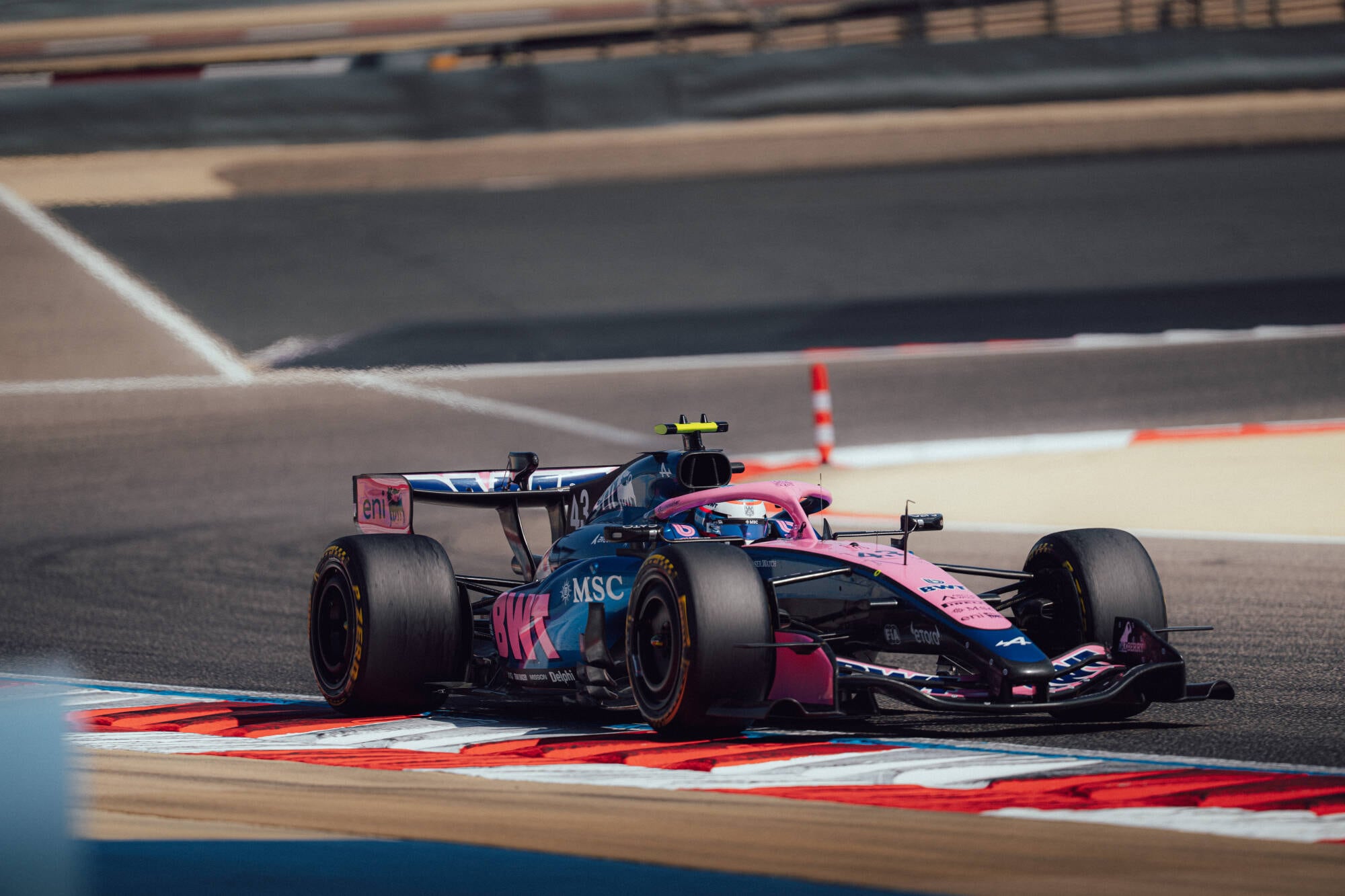 Colapinto en acción sobre el flamante A526 (Prensa Alpine / Tom Baigent)