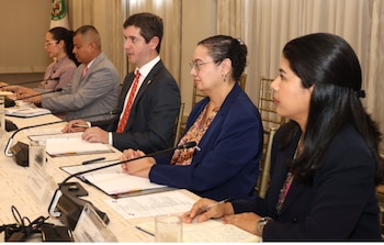 La delegación panameña estuvo liderada por el viceministro de Relaciones Exteriores, Carlos A. Hoyos, mientras que por Honduras la presidió Pamela Handal Rivera, subsecretaria de Estado en el Despacho de Política Exterior. (Cancillería)