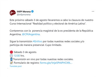 La publicación que anuncia la