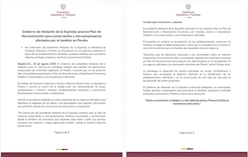El Gobierno de Abelardo de la Espriella prepara un plan de reconstrucción y reactivación económica para comerciantes y microempresarios afectados por el temblor en Pereira - crédito @MincomercioCo/X