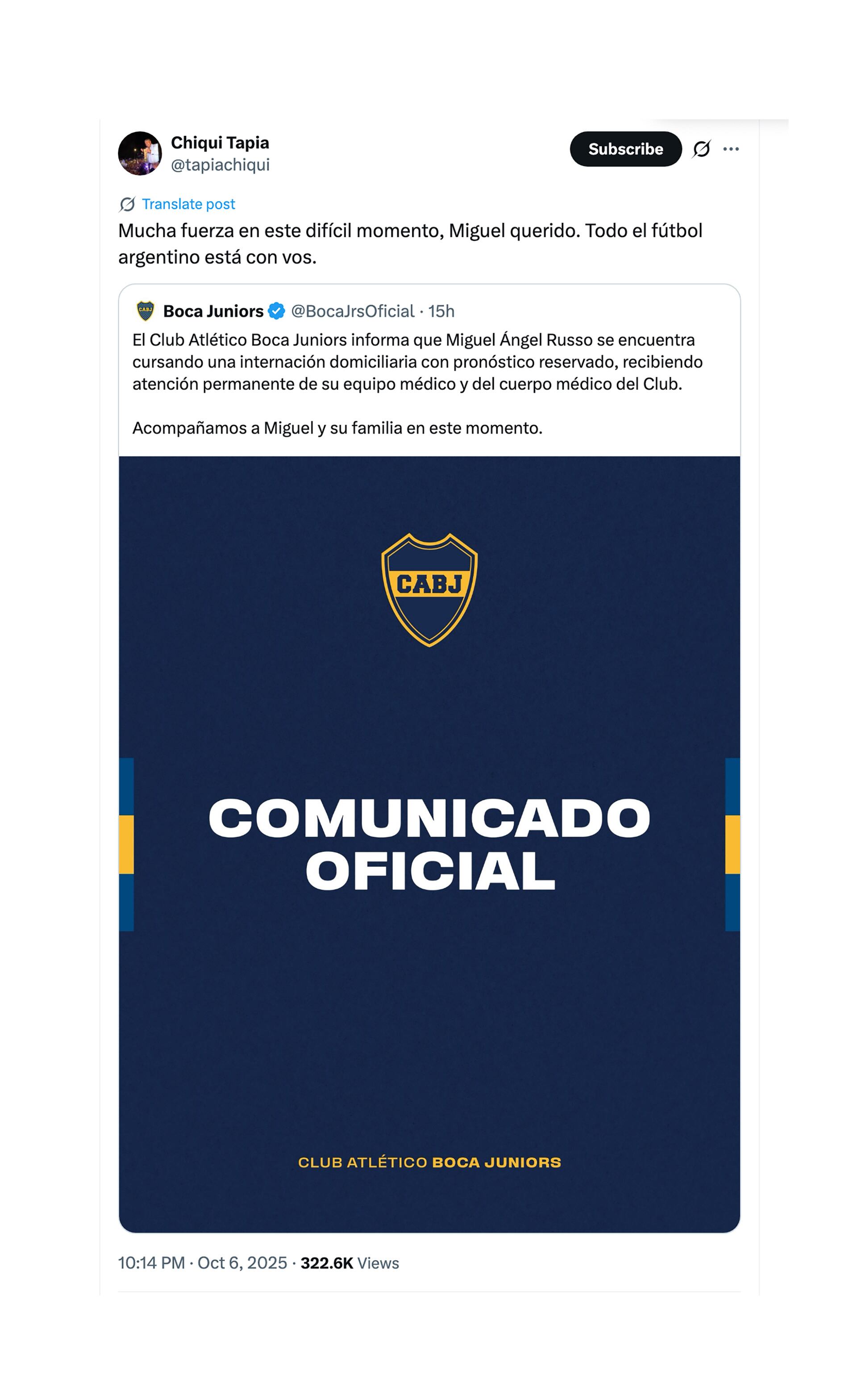 El mensaje del Chiqui Tapia para Miguel Ángel Russo