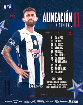 Equipo titular de Alianza Lima contra Academia Cantolao por Torneo Clausura.