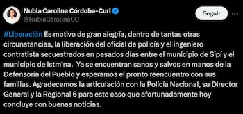 La gobernadora del Chocó confirmó