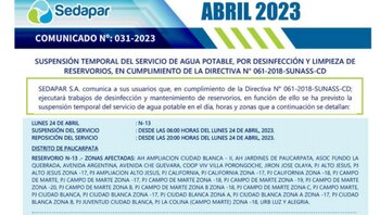 Programan corte de agua en