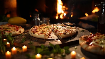 Suculentas porciones de pizza adornadas