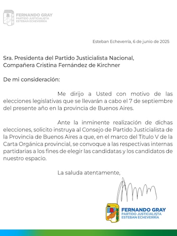 Gray pidió a CFK internas