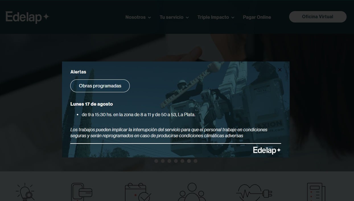 Aviso de Edelap por cortes programados este lunes y martes