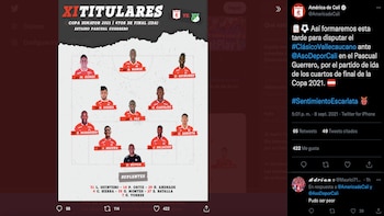 Once titular - América de Cali, ida de los cuartos de final de la Copa BetPlay 2021 / (Twitter: @AmericadeCali)